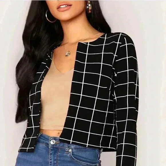 SHEIN Jackets & Blazers - Women's 2 Piece Suit - Black Plaid - Size Medium - Office